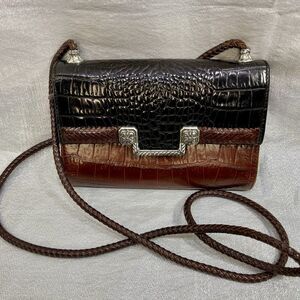 BRIGHTON Vintage black brown leather organizer wallet cross body purse